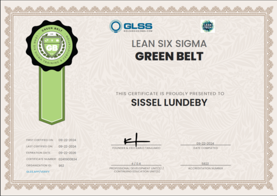 Green Belt sertifikat (placeholder)