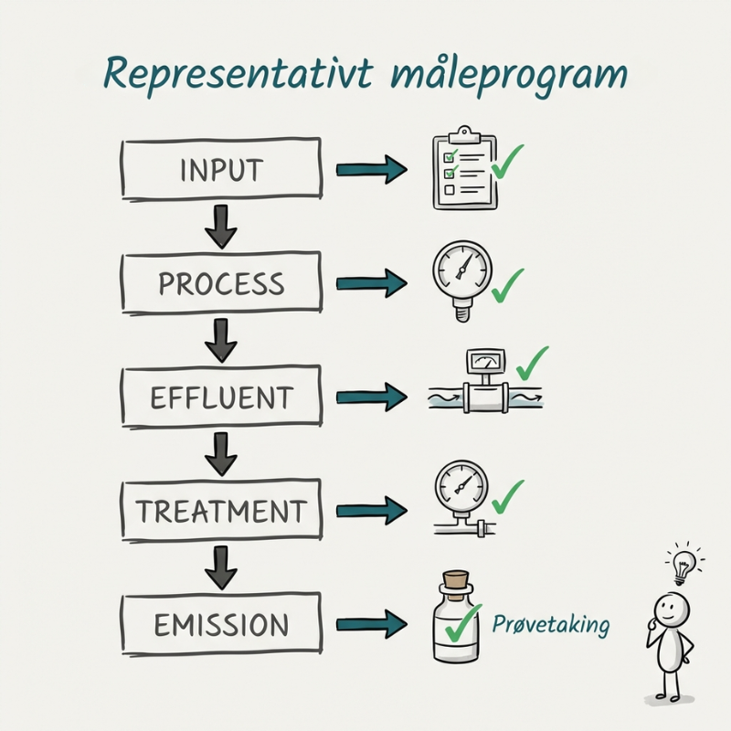Prosesskart som viser utslippspunkter koblet til produksjonsprosessen